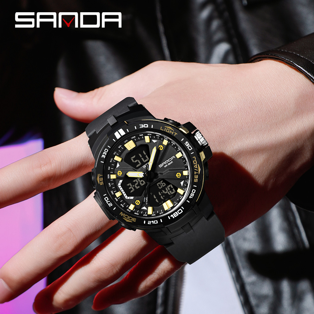 SANDAD Top Brand 3333 New Men's Watch Multi functional Timing Waterproof LED Fashion Men's Electronic Watch 02