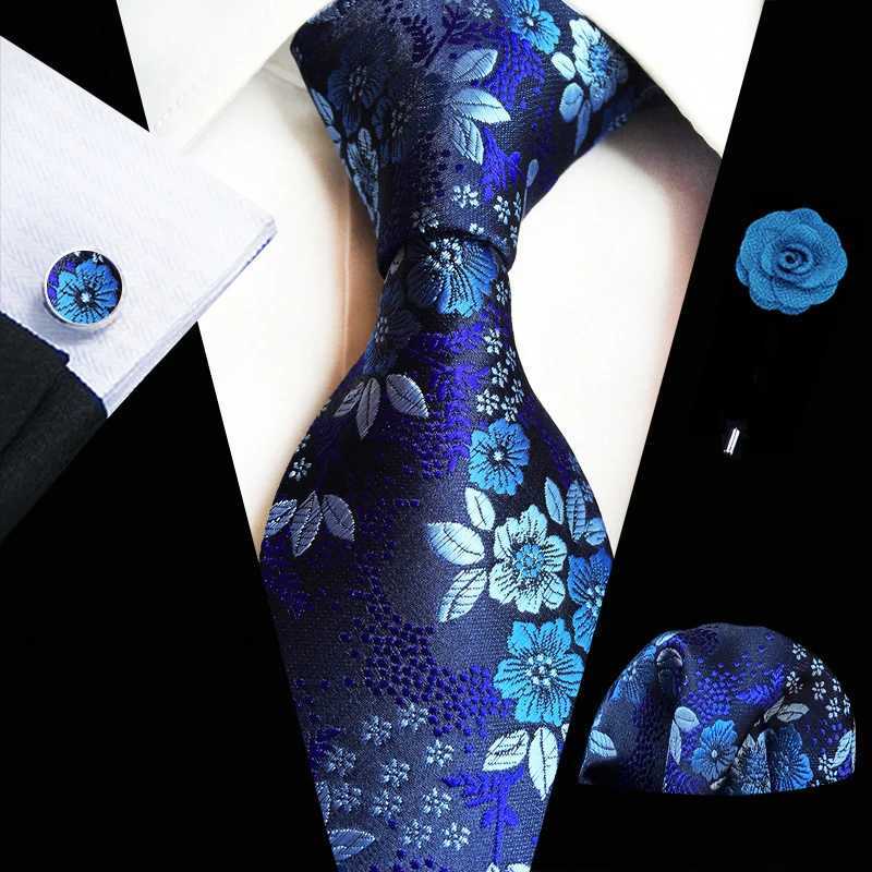 Floral Silk Tie Set for Mens Wedding Party Collar Tie Set Handle Collar Cufflinks Mens Accessories High Quality Gravata Y240925