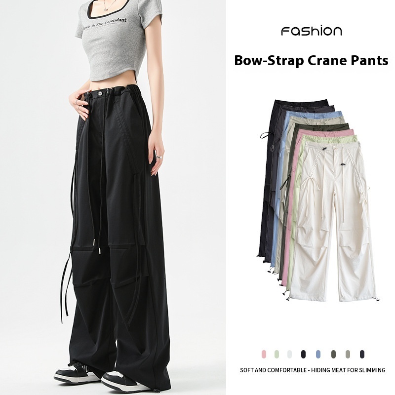 Work women's spring autumn quick drying sports 2024 new with a high-end feel, high waist and slimming effect, bow tie wide leg pants