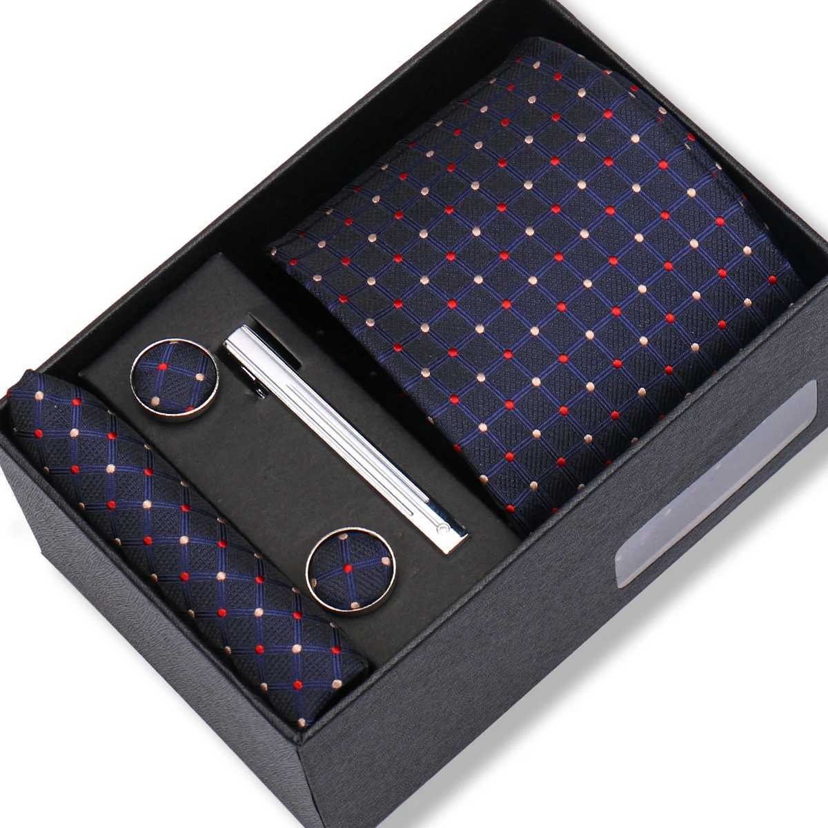 High quality 8cm mens tie set elegant jacquard necklace pocket square cufflinks tie with gift box suitable for weddings Y240925