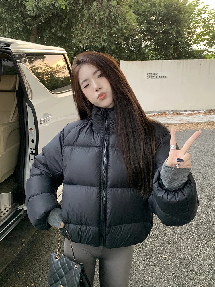 Zoki Vintage Women Streetwear Puffy Coats Winter Warm Long Sleeve Korean Parkas Casual Solid Simple Cotton Padded Down Jackets 240918