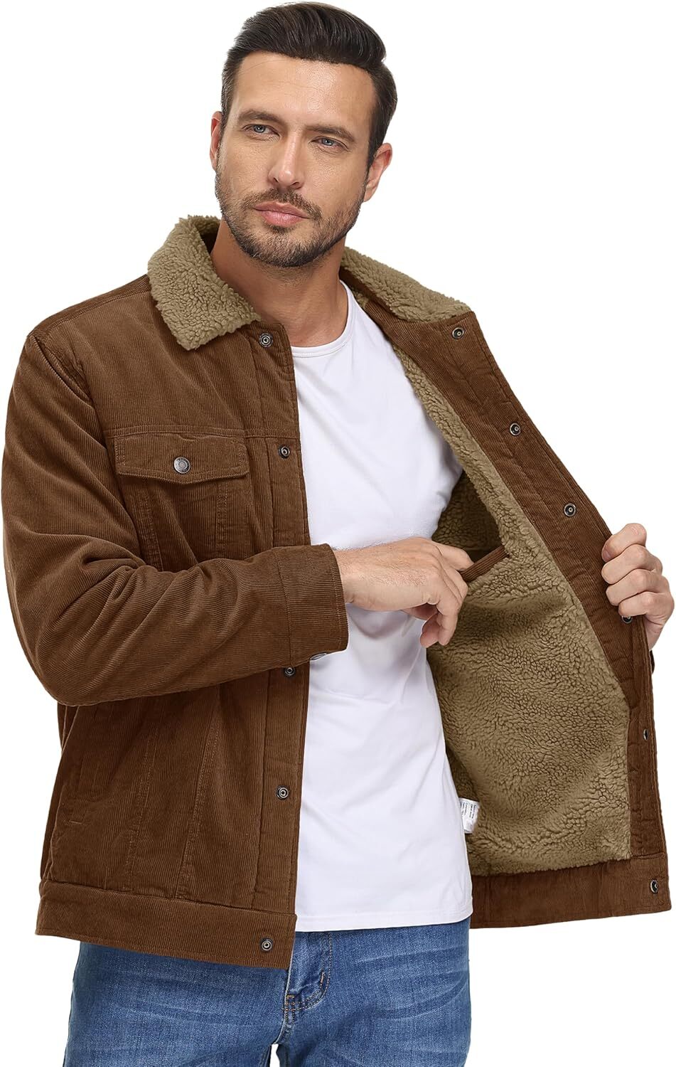 Men's corduroy jacket with lamb wool lining, truck driver jacket with cotton collar for warmth, winter jacket, casual jacket with 5 pockets