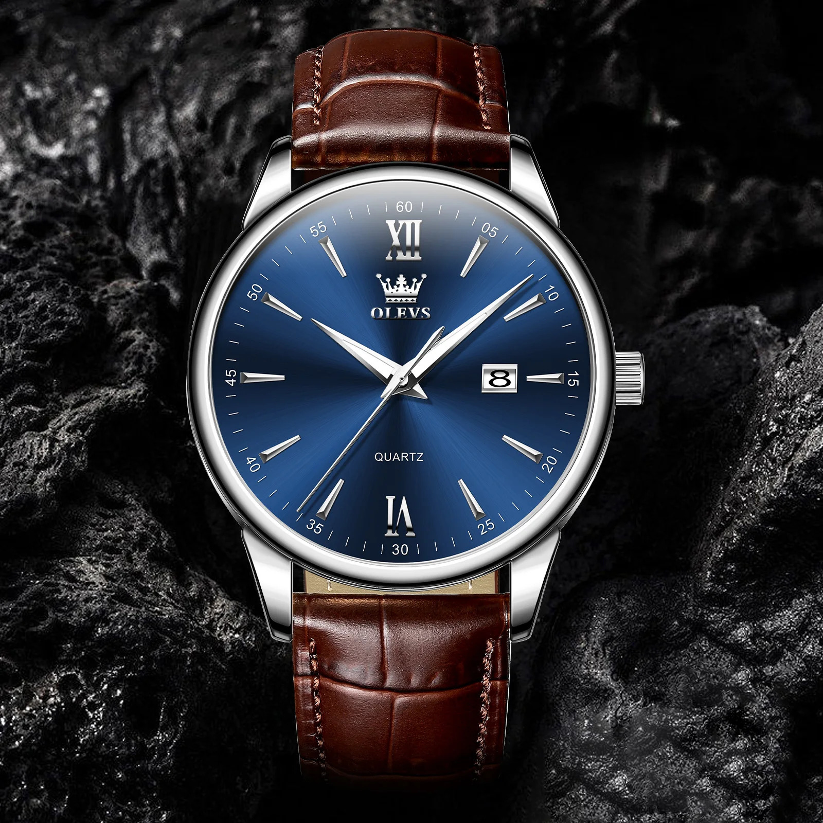 OLEVS Quartz Mens Watch Fashion Business Waterproof Leather Strap Classic Ultra Thin 6.5mm Date Dial Mens Watch 240927