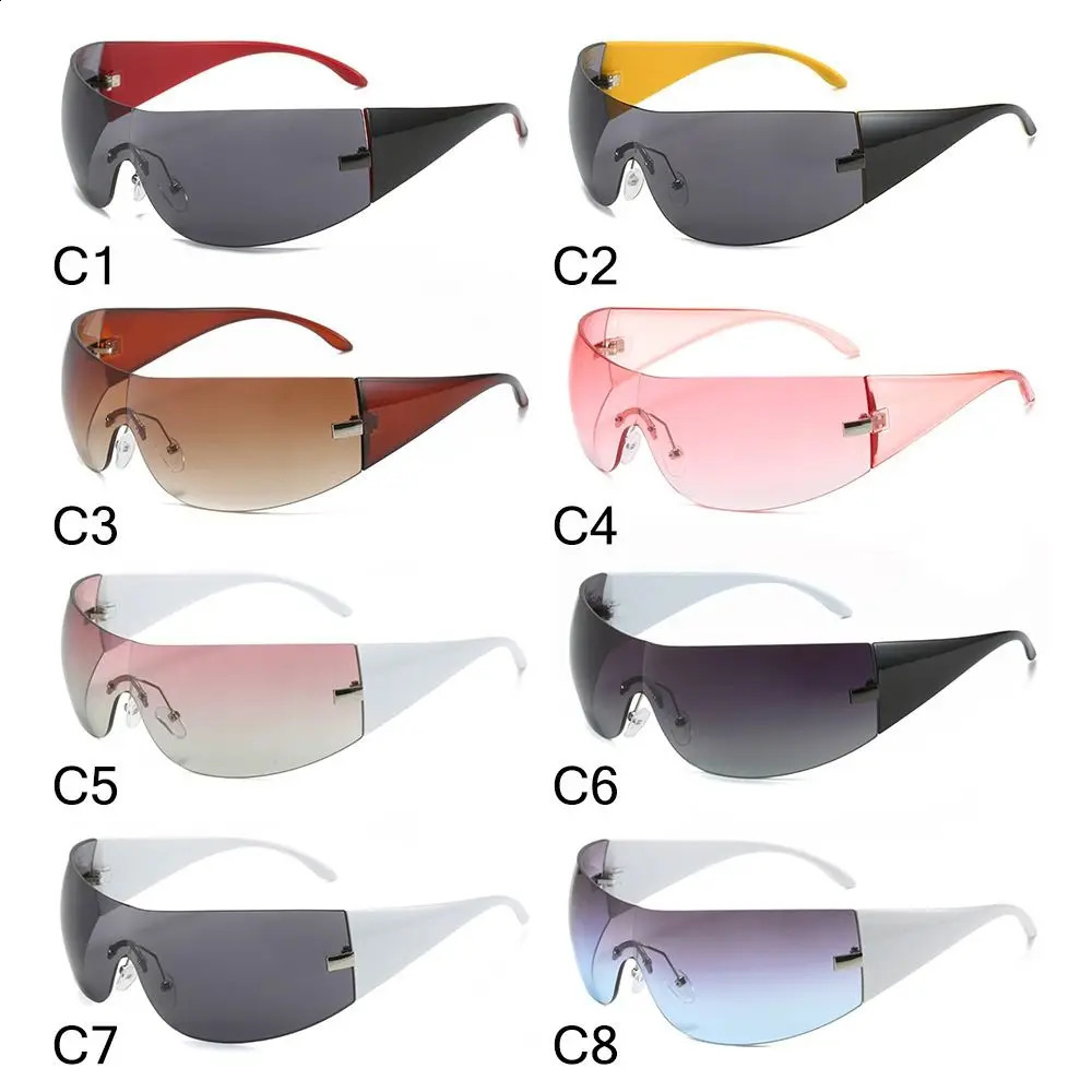 Trendy Y2K Womens Sunglasses Borderless Wrapped Sunglasses Futuristic Integrated Sunshade Glasses Fashion Hip Hop Sunglasses 240924