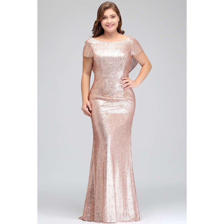 Sequined Dresses Gold Bridesmaid Low Cowl Back Sheath Mermaid Cap Sleeve Evening Prom Gowns Backless Wedding Guest Party Dress Cps344 less