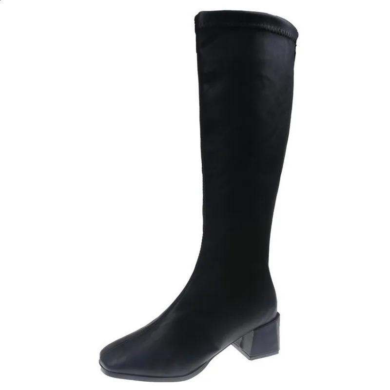 Womens low heel boots autumn and winter fashion thick heel knee high plush warm cross dressing white knight boots 240926