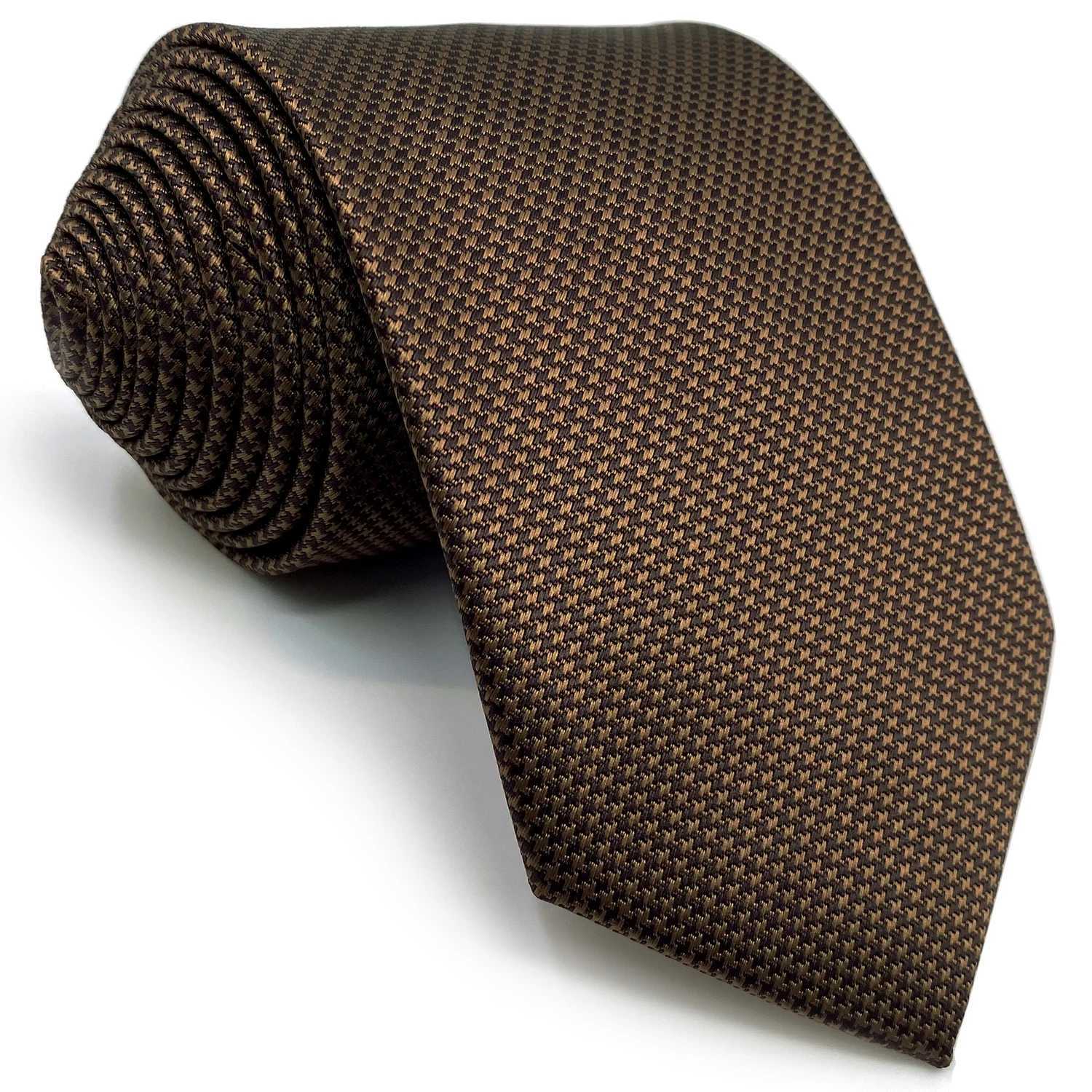 7 Brown Houndstooth Necktie Set Handmade Wedding Fashion Extra Long Size Classic Ties for Mens Hanky X2504071