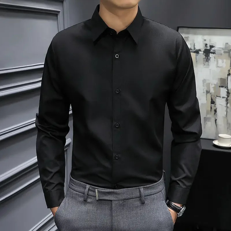 Mens Shirt Dress White Plain Formal Male Shirts Business for Office Normal Original Fashion Man 2024 Elegant Regular Social Xxl 240925