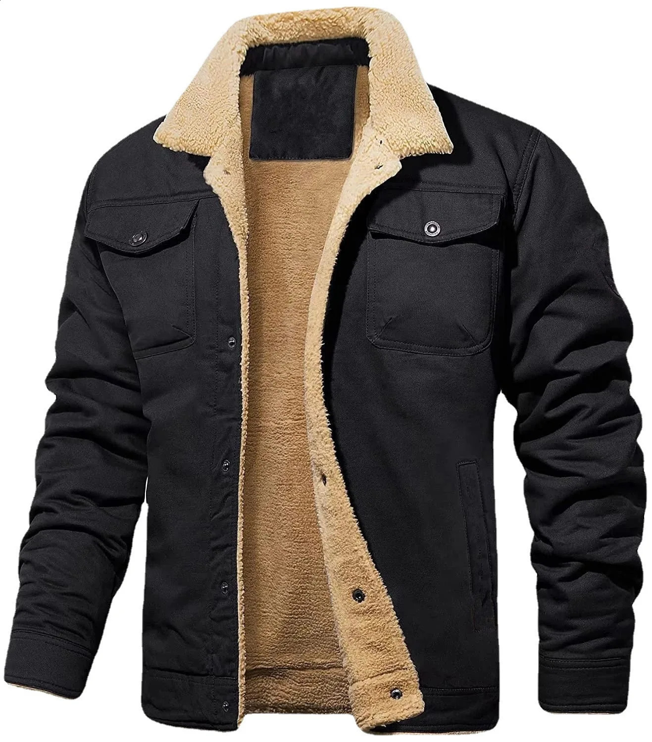 mens jacket casual denim winter thick warm fashion boutique solid color wool plus size 240921