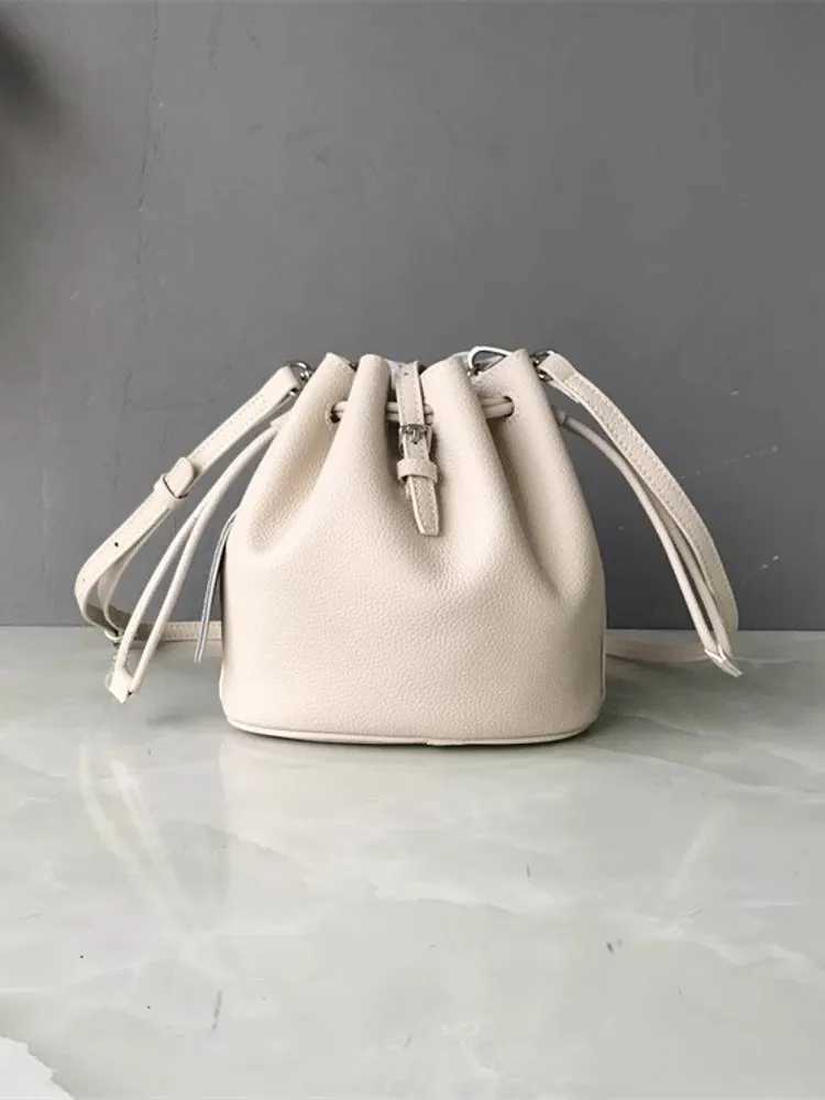 Bucket Small Leather Bag For Women - Hot Mini Crossbody Tote With Cowhide Strap -