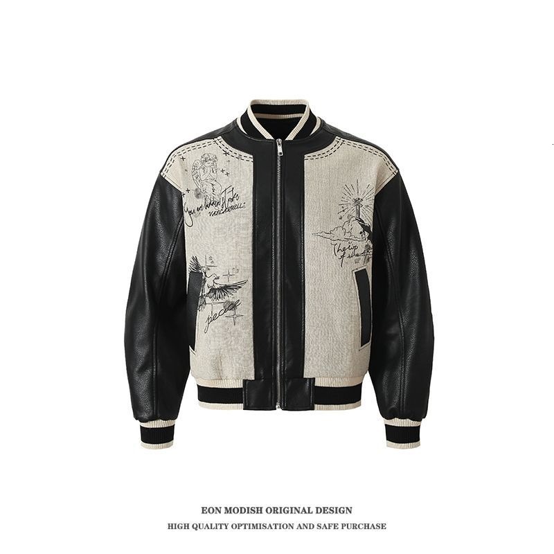 2024 Autumn New American High Street Baseball Imitation Leather PU Coat Jacket Men