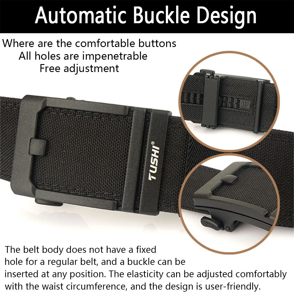 TUSHI 4.3cm Mens Hard Pistol with Alloy Automatic Buckle Tactical Outdoor Strap 1100D Nylon Military IPSC Strap for Men 240925