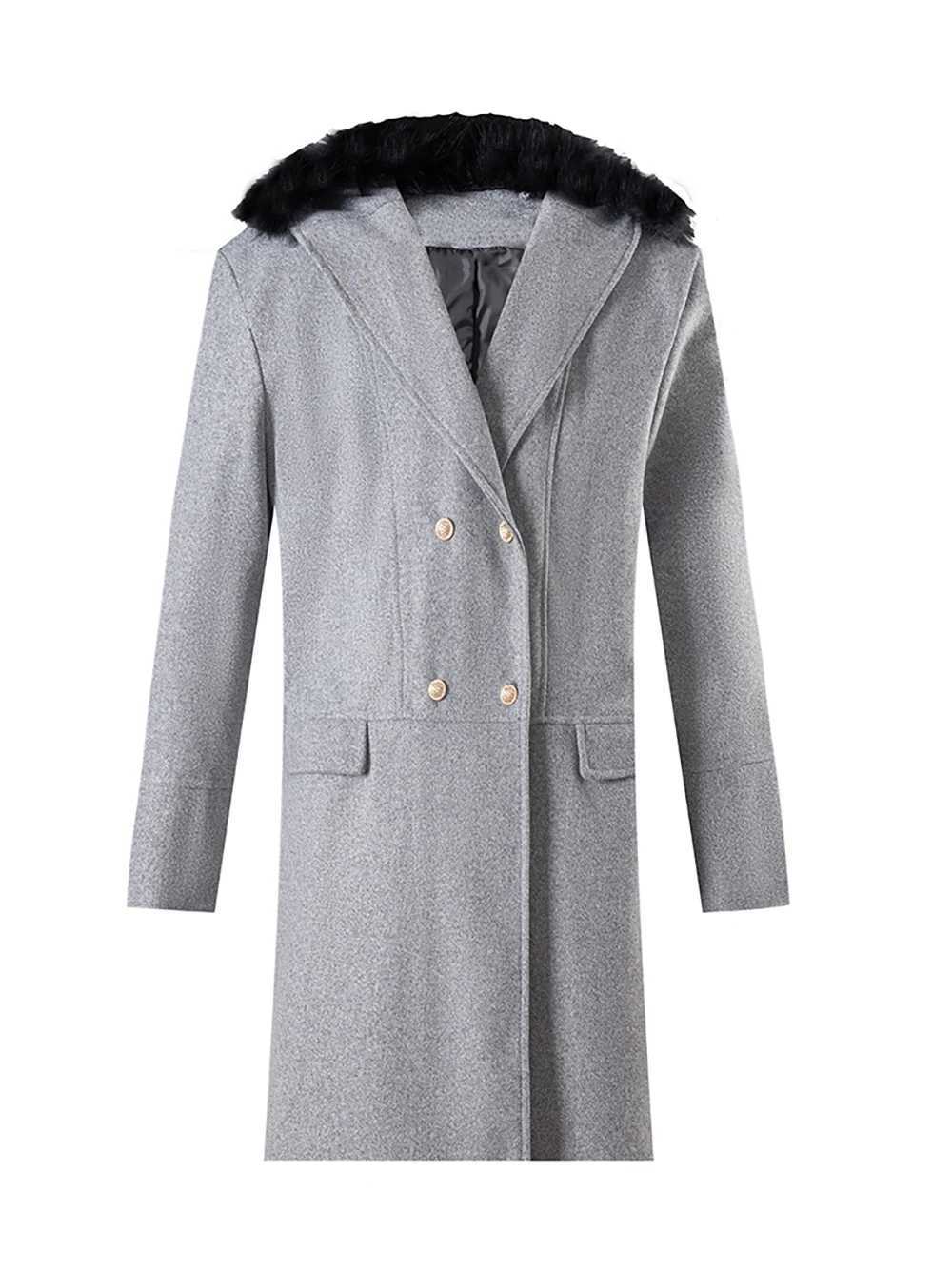 Winter warm mens European and American wool coats with double-layer high-quality fur collar and medium length mens coats W240925
