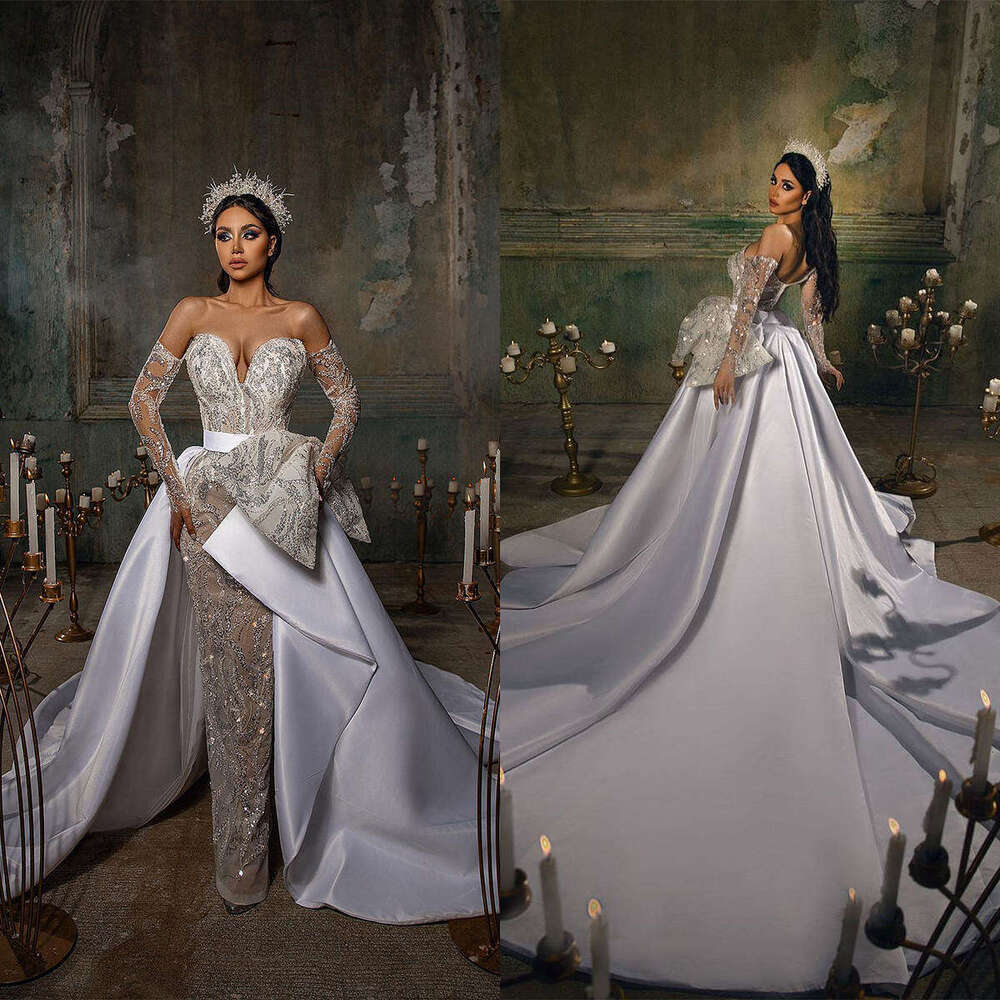 Wedding Dresses Mermaid Sweetheart Sequins Beading Detachable Train Princess Bride Dress Vestido De Novia Custom Made 0228Lz