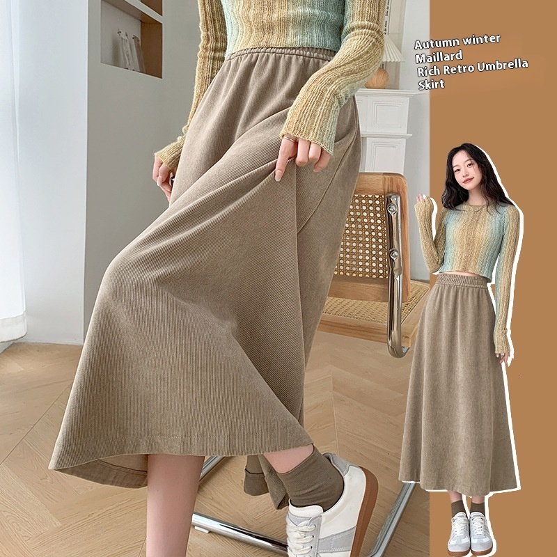 Milad Half length for Women 2024 Autumn/Winter New Product: Casual with High Waist and Slim Look, Medium Length, Large Swing Umbrella Skirt