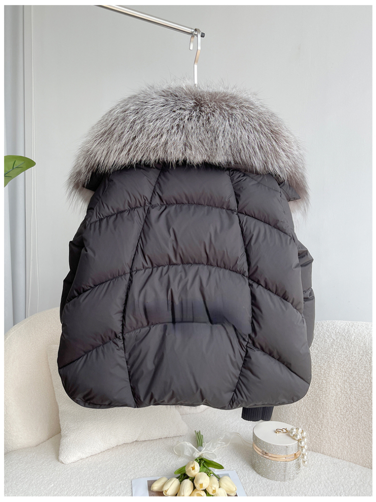 ANNSIRGRA Women's Winter Coat White Duck Down Jacket Super Large Real Sier Fox Fur Collar Knitted Sleeve Fashion Outerwear