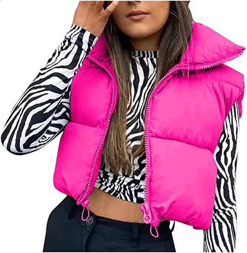 Fluffy Tank Top Womens Zipper Stand Collar Sleeveless Lightweight Paddle Crop Fluffy Bedding Tank Top Winter Warm Jacket 452 240925