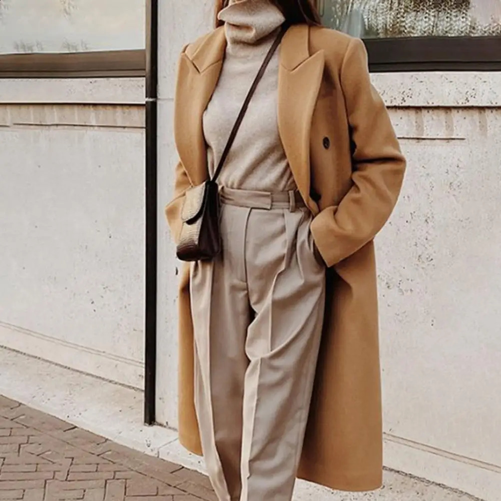 Overcoat Solid Color Loose Women Coat Long Sleeve Casual Woolen Coat Lapel Female Clothing 240919