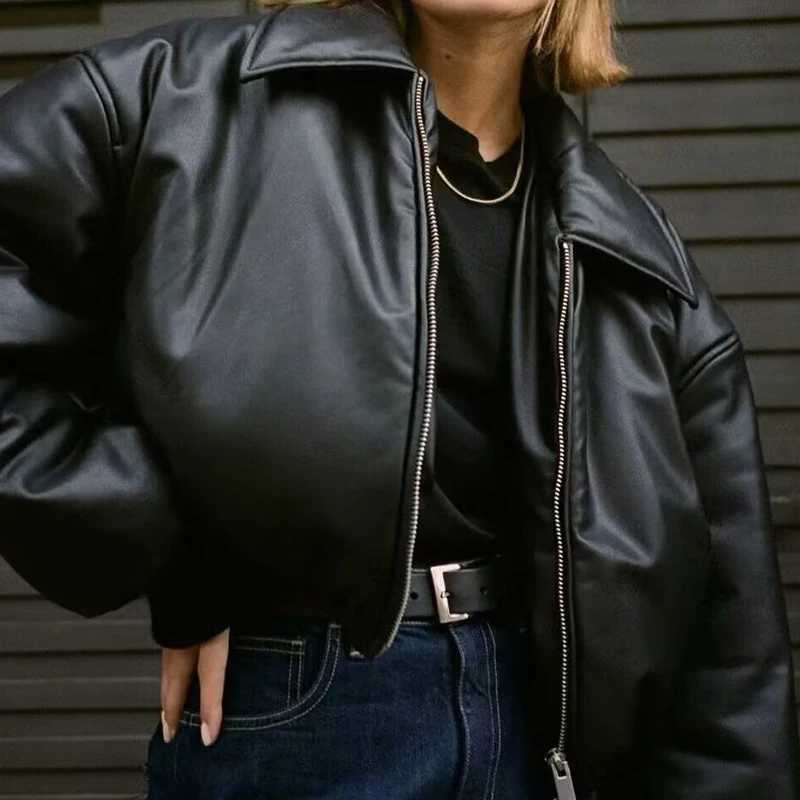 Womens leather jacket winter coat solid streetwear warm thick long sleeved Jaqueta De Couro Preta jacket womens insz W240926