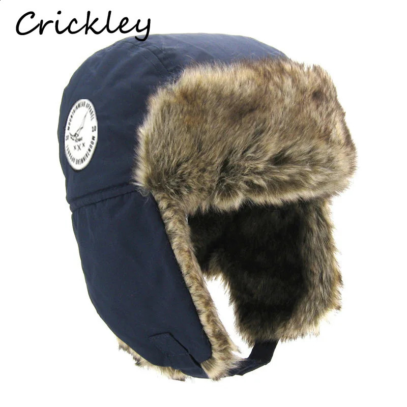 Winter windproof thick warm childrens Usaka snow hat soft plush bomber earmuffs Russian boys and girls pilot 240925