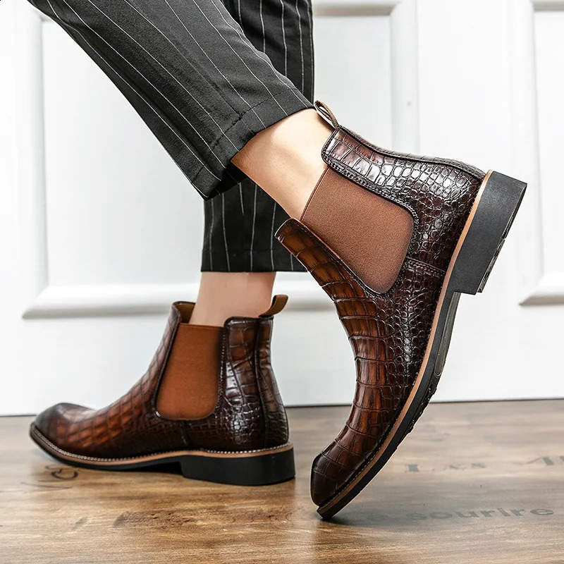 Causal Business Gray Mens Chelsea Boots Fashion Leather Boots For Men Pointed Slip-on Ankle Boots Man botines hombre 240904