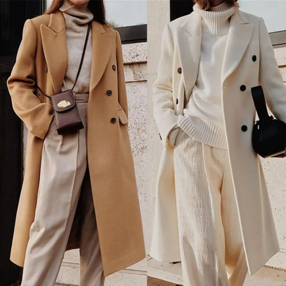 Overcoat Solid Color Loose Women Coat Long Sleeve Casual Woolen Coat Lapel Female Clothing 240919