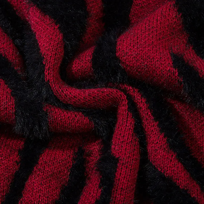 Mens ultra-fine sweater Y2K knitted color block stripe with floral comfort sweater hip-hop Harajuku long sleeved jumper red 240924