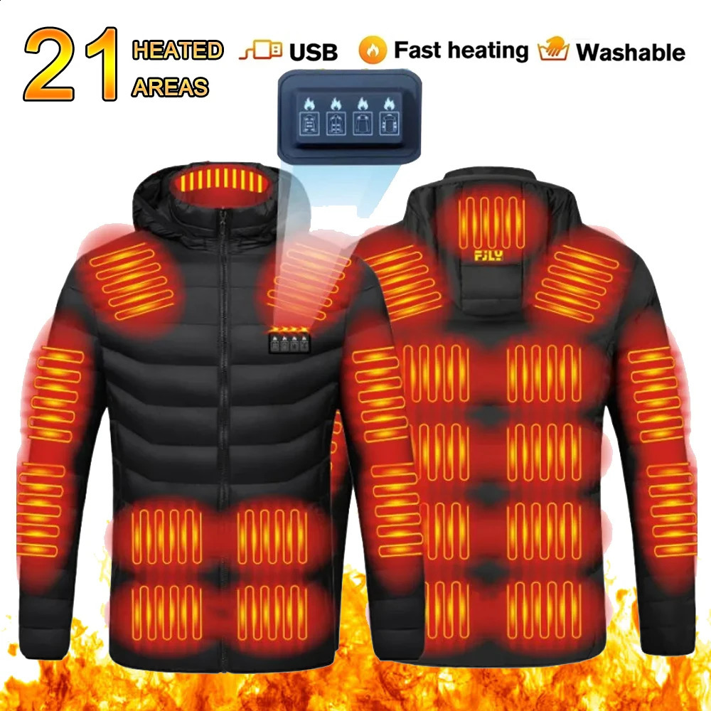 Mens heated jacket with 21 zones and four switch control USB electric heating jacket self heating vest and warm winter jacket 240926