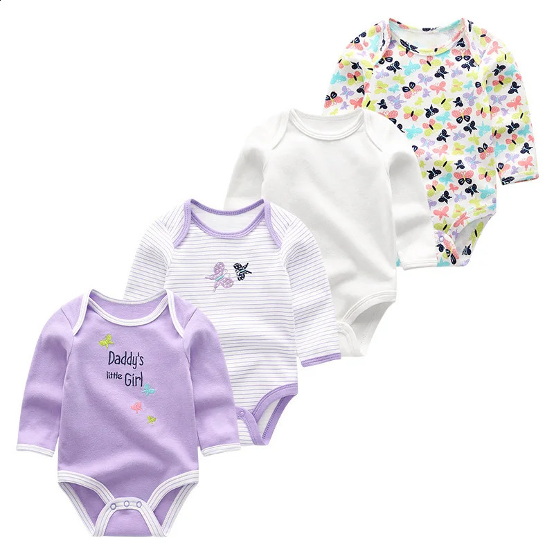 Neutral cotton baby girls clothing set 4piece long sleeved born boys printed tight fitting solid color Anmian 240925