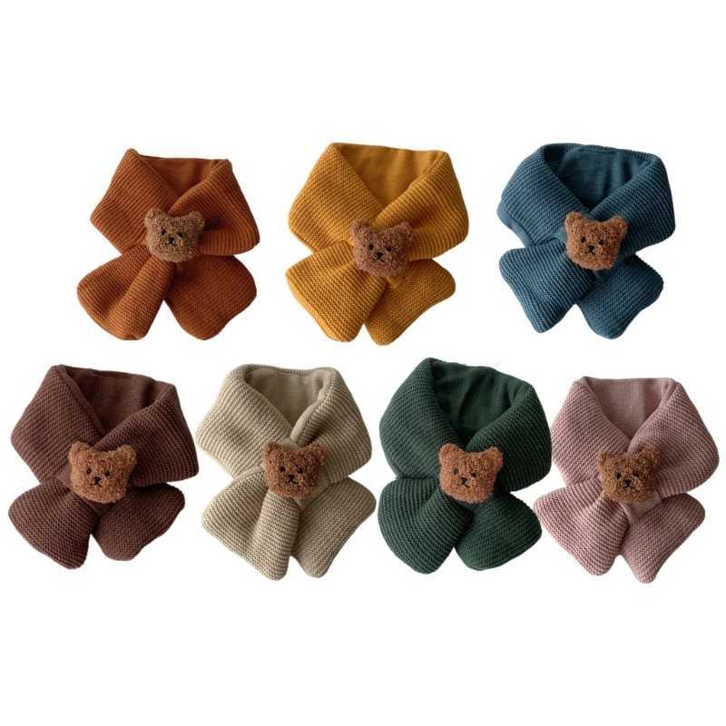 Scarves Wraps Bear Neckerchief Winter Scarves for Kids Boys Girls Infant Soft Wool Scarf L240910 L0910