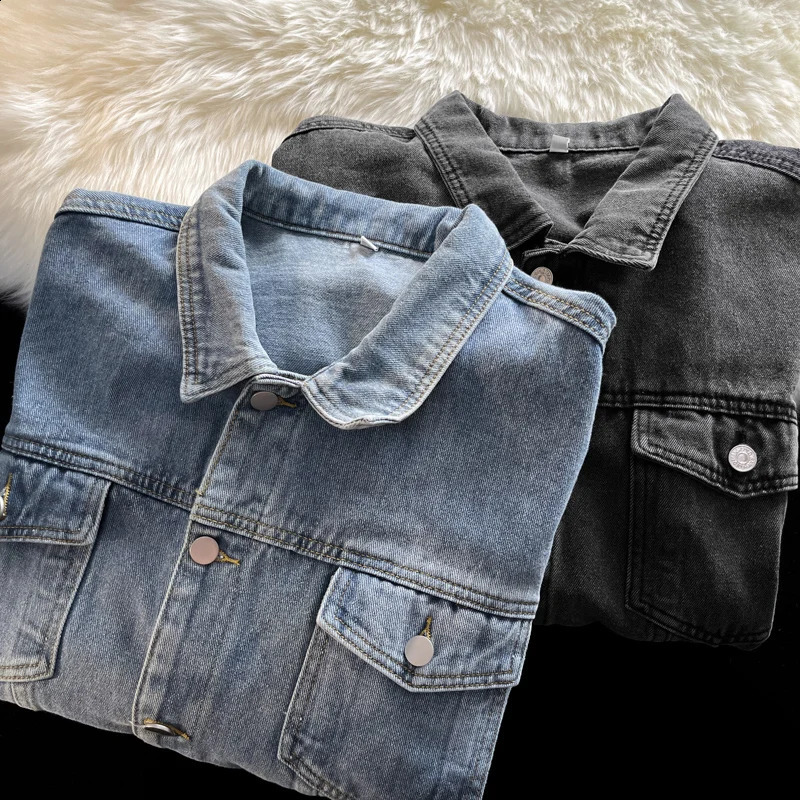 Mens loose classic autumn winter fashion denim jacket daily retro 240921