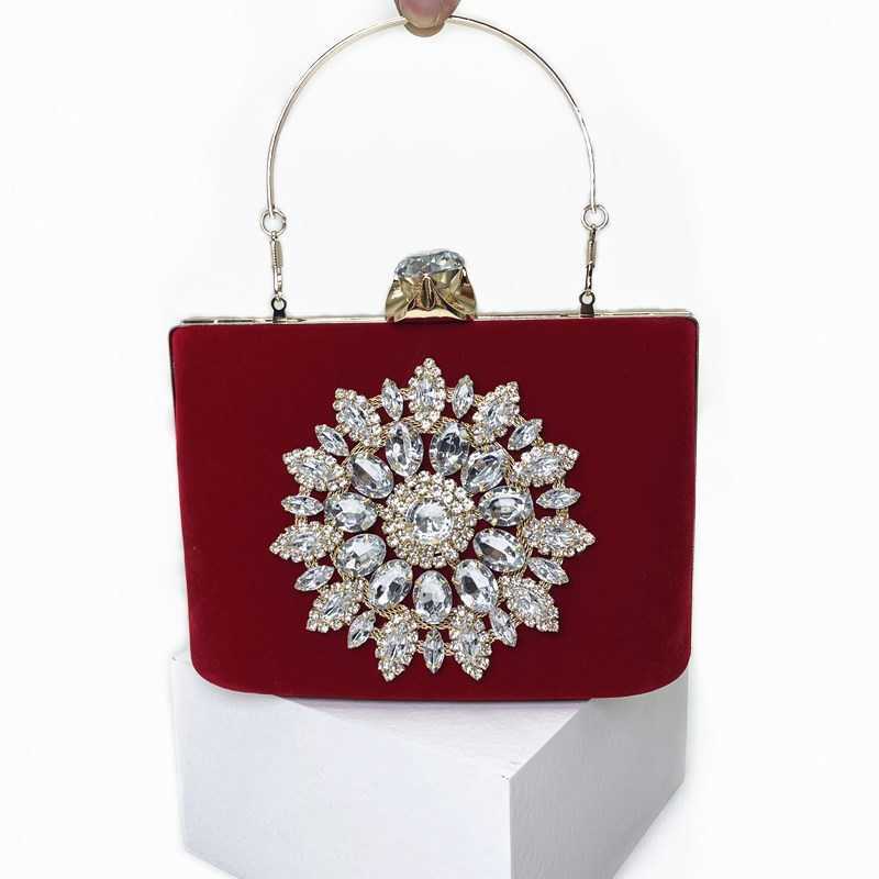Clutch Bag New Velvet Sunflower Banquet Bag Handheld Diamond Designer Bag Evening Dress Bag Flower Dress Womens Handheld Bag 240920
