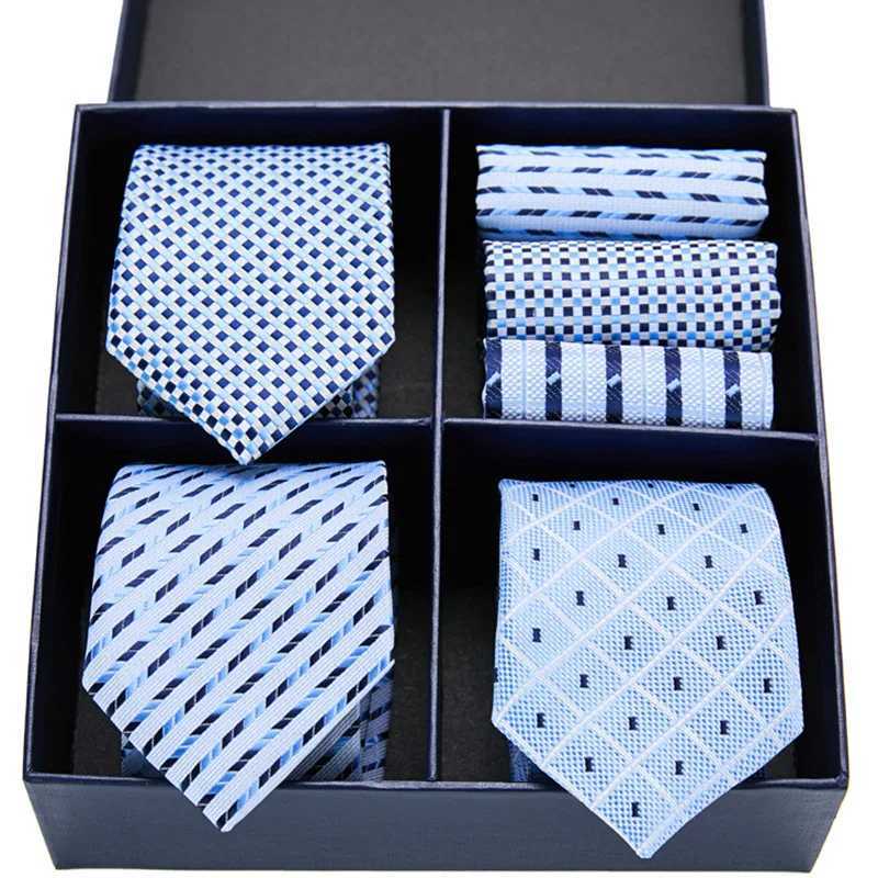 2024 New Mens Gift Box Tie Fashion Burgundy Chest Printed Business Stripe Necklace Pocket Squeezing 3 Sets Cbination Set Y240925