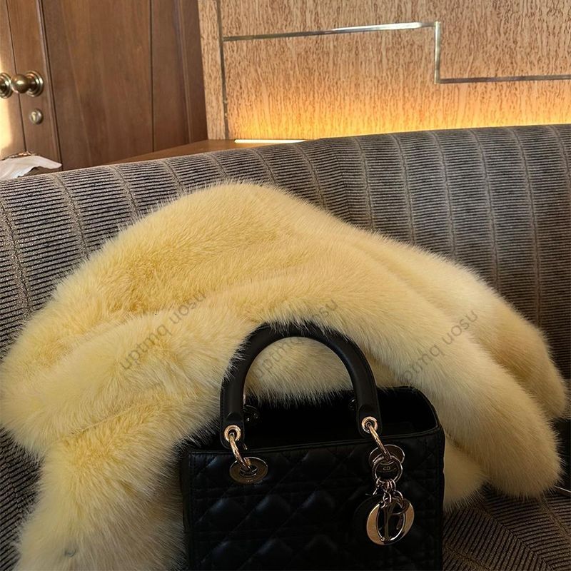Short Yellow Fox Faux Fur Jacket Winter Coat Women Thick Warm Cozy Fuzzy Vibe Streetwear Stunning Iconic Fashion Parka Outwear
