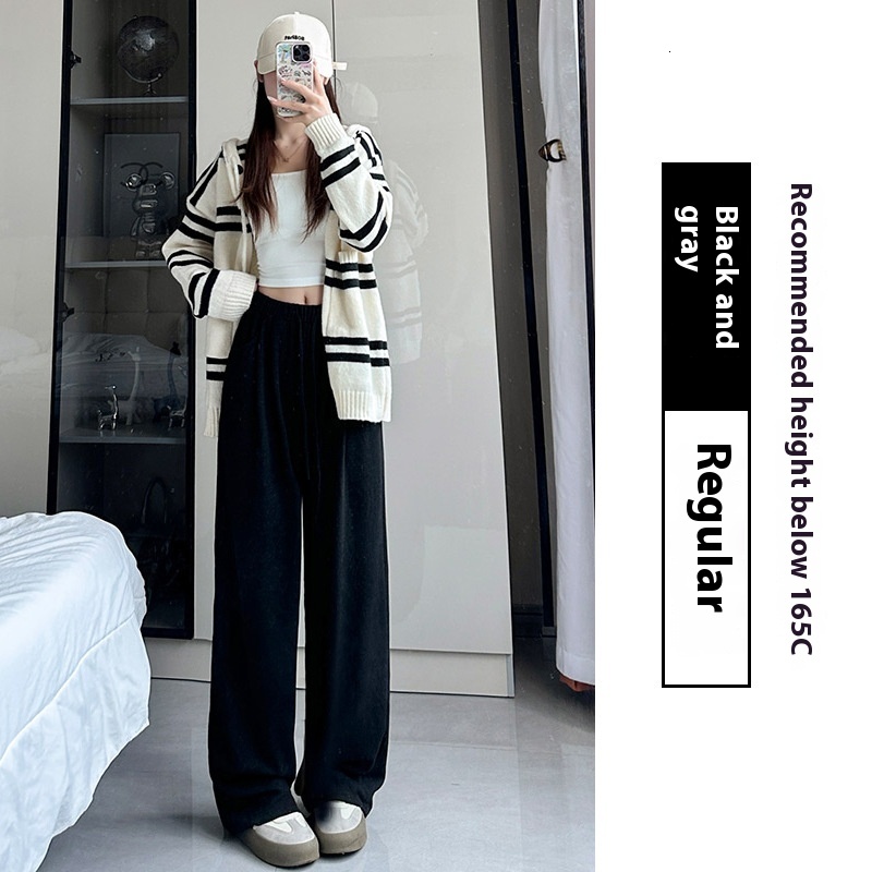 Black glutinous rice for women in autumn 2024, new high waisted slimming with a loose casual straight and lazy style, wide leg pants