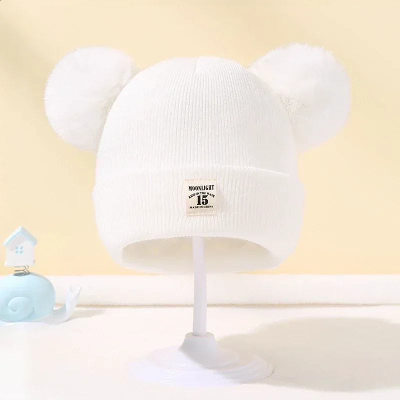 Autumn and winter baby warm knitted hat with Pom childrens solid color 240925