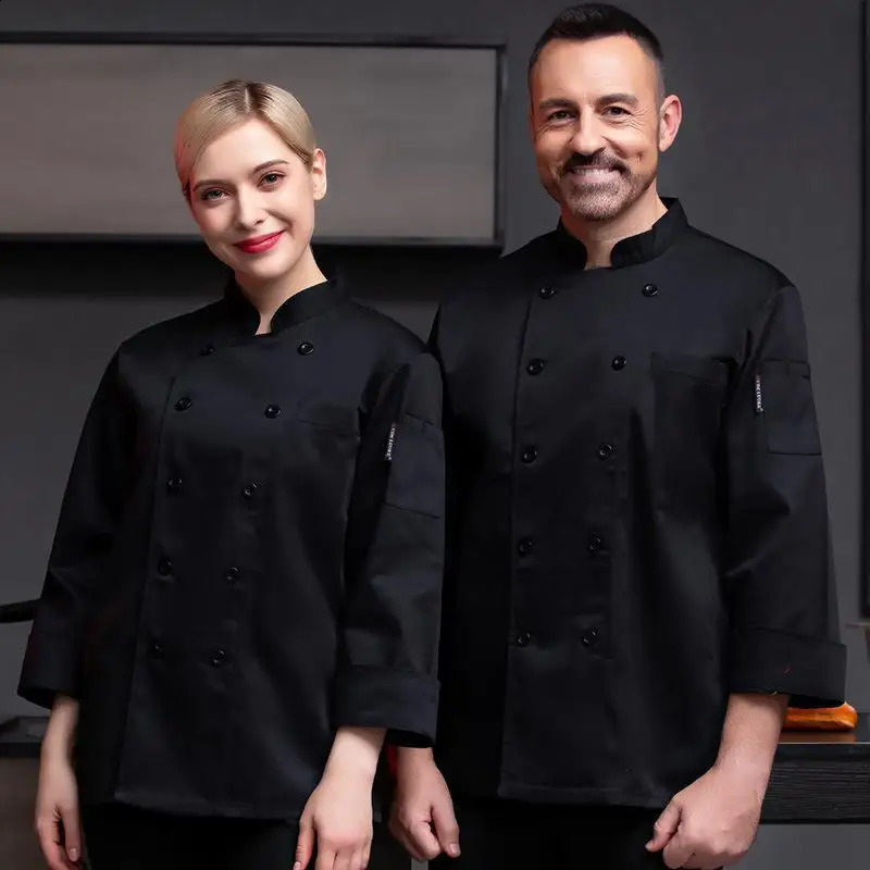 Light Blue Chef Jacket Restaurant Kitchen Uniform Canteen Double breasted Chef Long sleeved Mens and Womens Waiting Work Clothes 240926