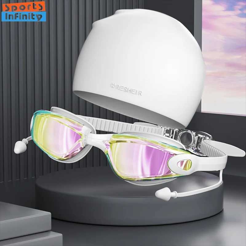 Silicone swimming cap mens high-definition swimming goggles womens swimming cap waterproof and anti fog swimming goggles womens swimming cap CL241009