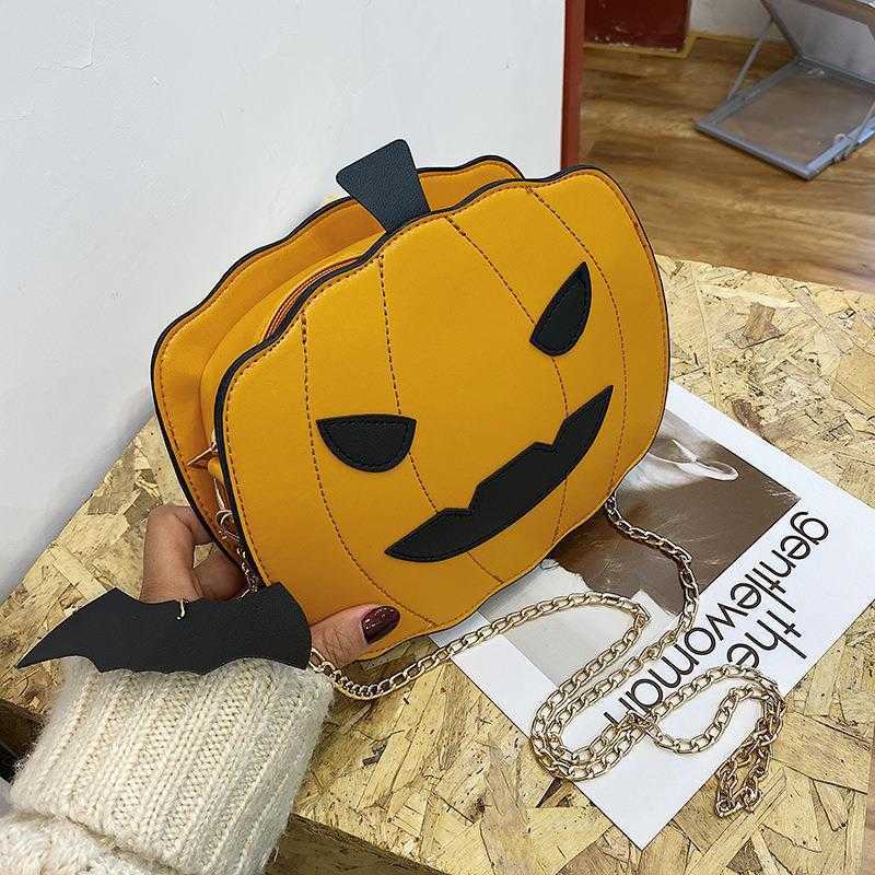 Luggage Mock Monster Pumpkin, Small Square Bag Fun Halloween Women's Bag, Sparkling Chain, Crossbody Bag 240915