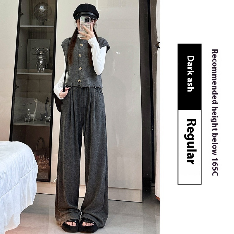 Black glutinous rice for women in autumn 2024, new high waisted slimming with a loose casual straight and lazy style, wide leg pants