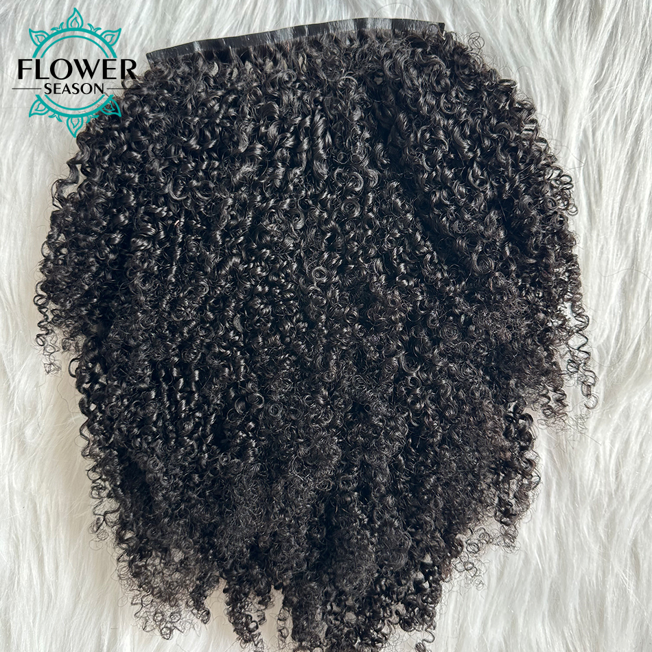 Afro Kinky Curly Ins Extensions Human Seamless PU Clip In Hair Skin Weft 8Pcs /Set 120G Full Head For Balck Wome