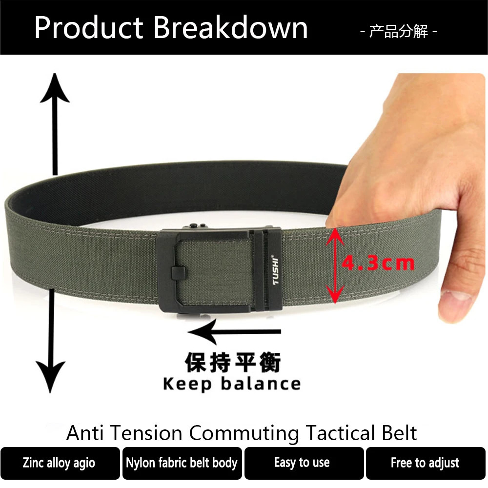 TUSHI 4.3cm Mens Hard Pistol with Alloy Automatic Buckle Tactical Outdoor Strap 1100D Nylon Military IPSC Strap for Men 240925