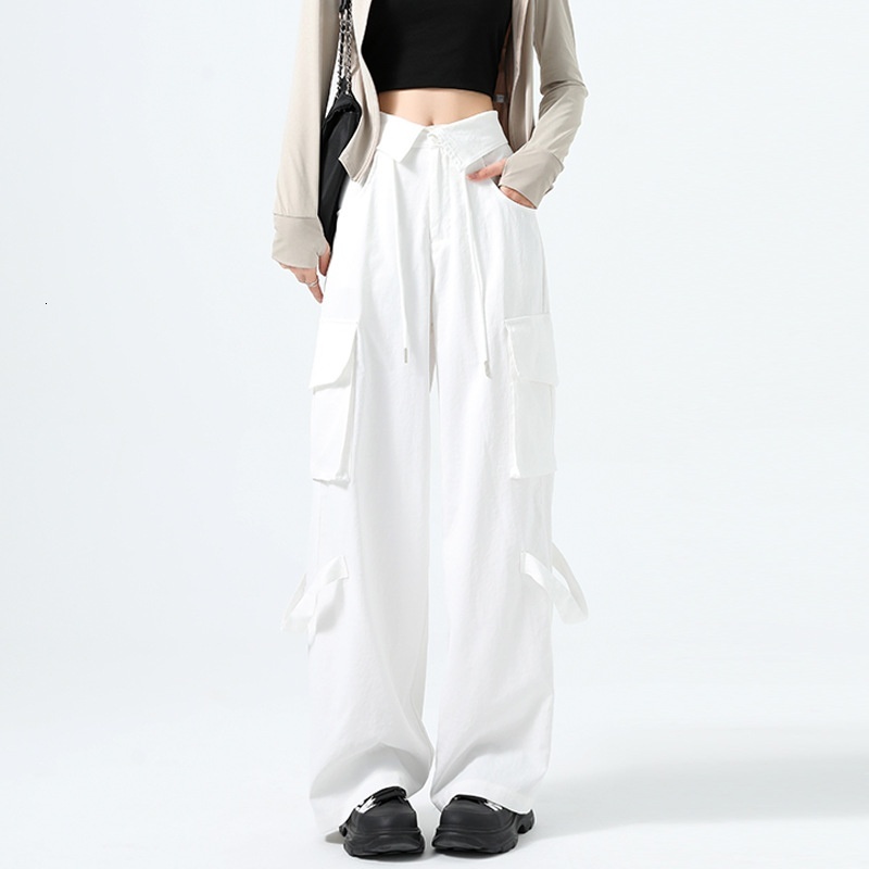 American work women's summer thin 2024 new straight flanged high waist large casual wide leg sports pants