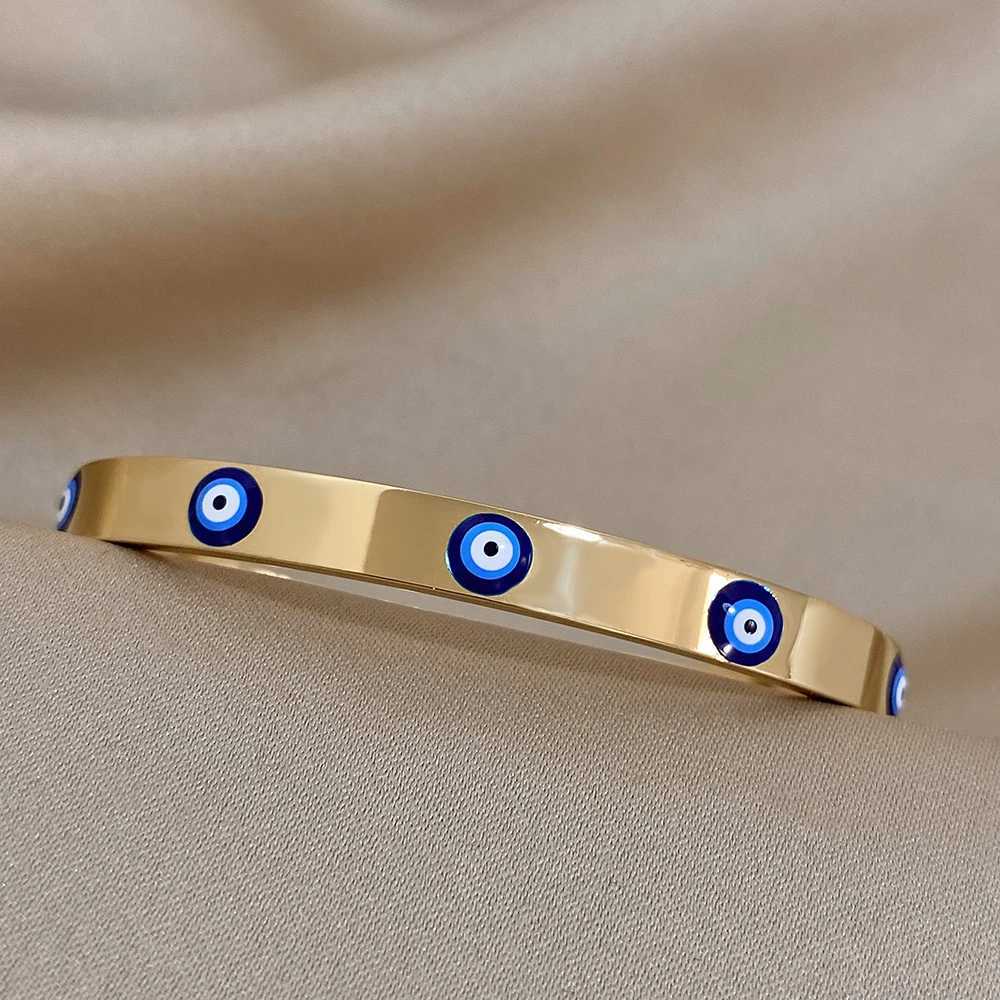Dodohao Boho Blue Human Evil Eye Stainless Steel Bracelet for Womens Charm Simple Lucky Gold Plated Thin Chain Jewelry W240925
