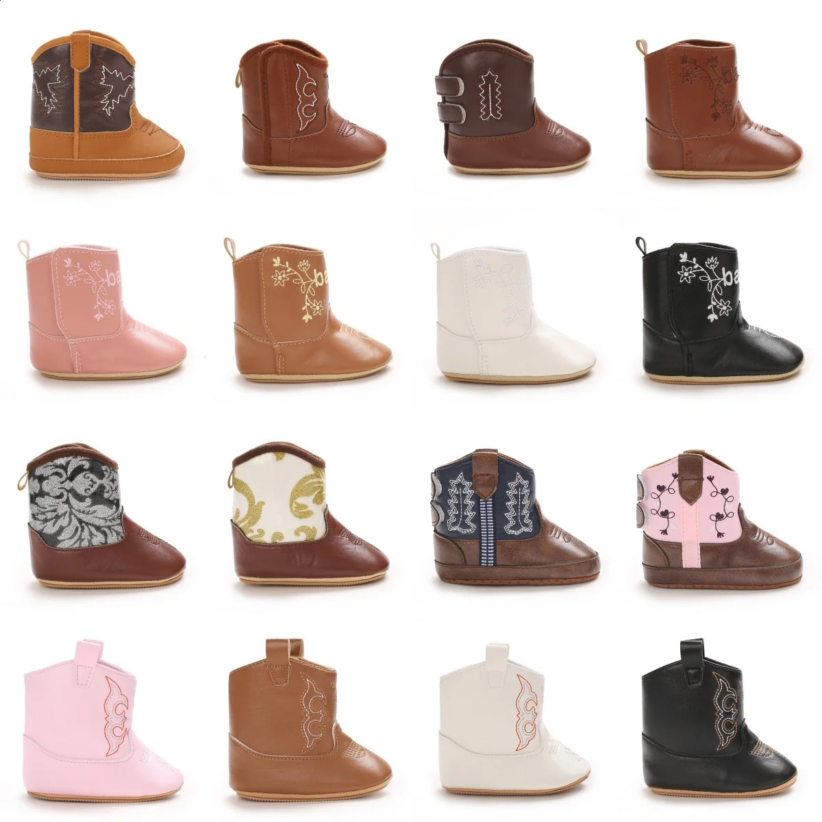 Retro baby boots PU cute printing casual embryo suitable for 018M walking shoes 240925
