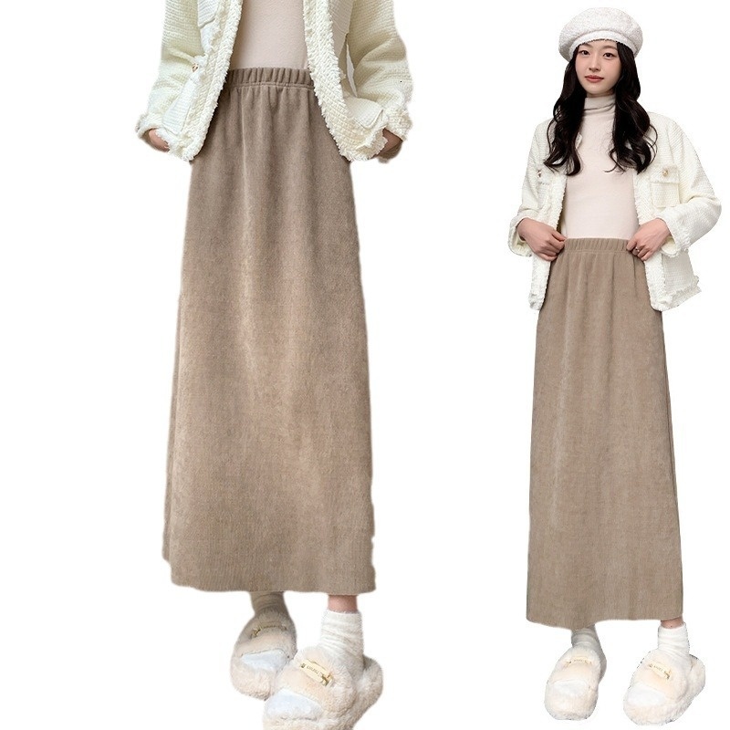 Miladega Velvet Half length for Women in Autumn and Winter, Thickened High Waist Show off Weight, Knitted Hip Wrap Skirt, Medium to Long, Rear Split L