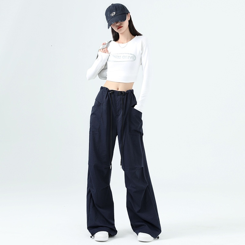 Blue American work women's summer thin 2024 new high waist slimming parachute quick drying casual wide leg pants