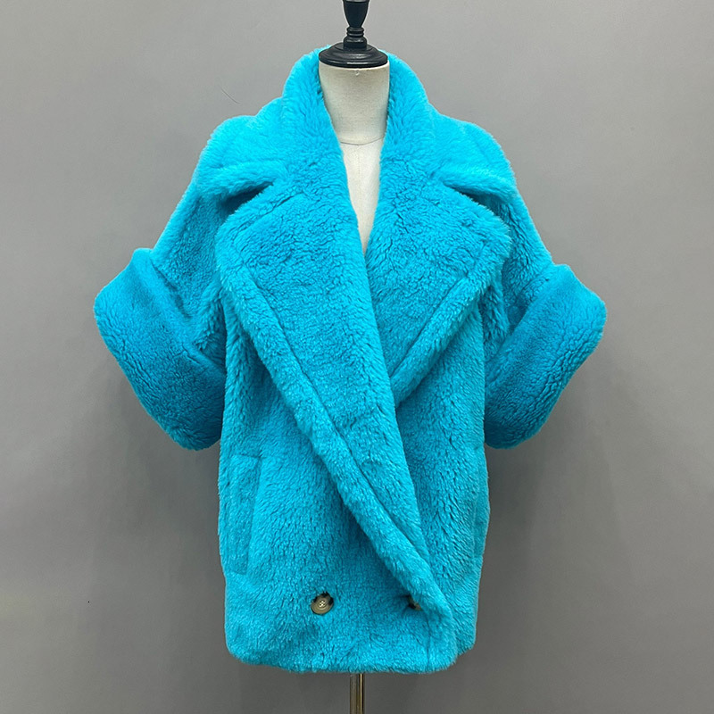 2024 Women Winter Coat Thick Warm Teddy Coats Short Style Lady Natural Wool Alpaca Fur Overcoat