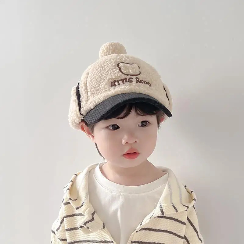 Cartoon Childrens Ear Protection Hat Winter Plush Baseball Thick Cashmere Baby Duck Tongue 28 Year Sunshade 240925