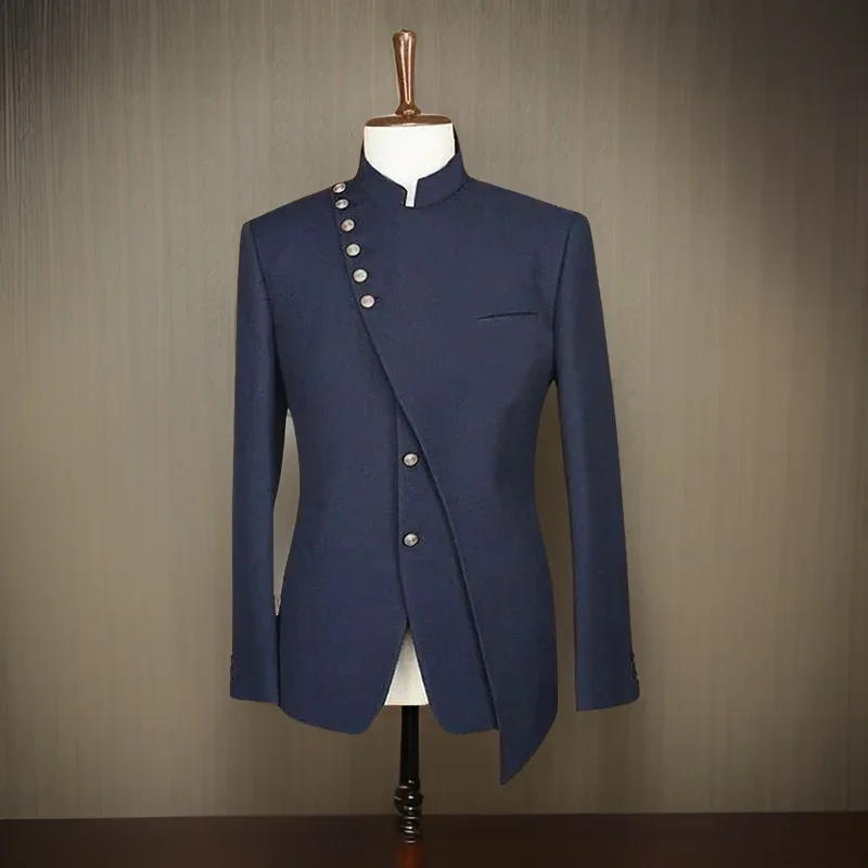 Formal Men Suit Jacket with Stand Collar Slim Fit Male Blazer for Wedding One Piece Fashion Suit Coat 2024